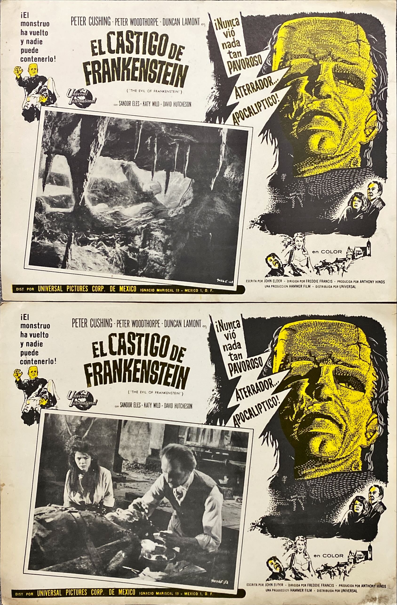 Evil of Frankenstein (1964) 2x Lobby Cards - MX, Hammer