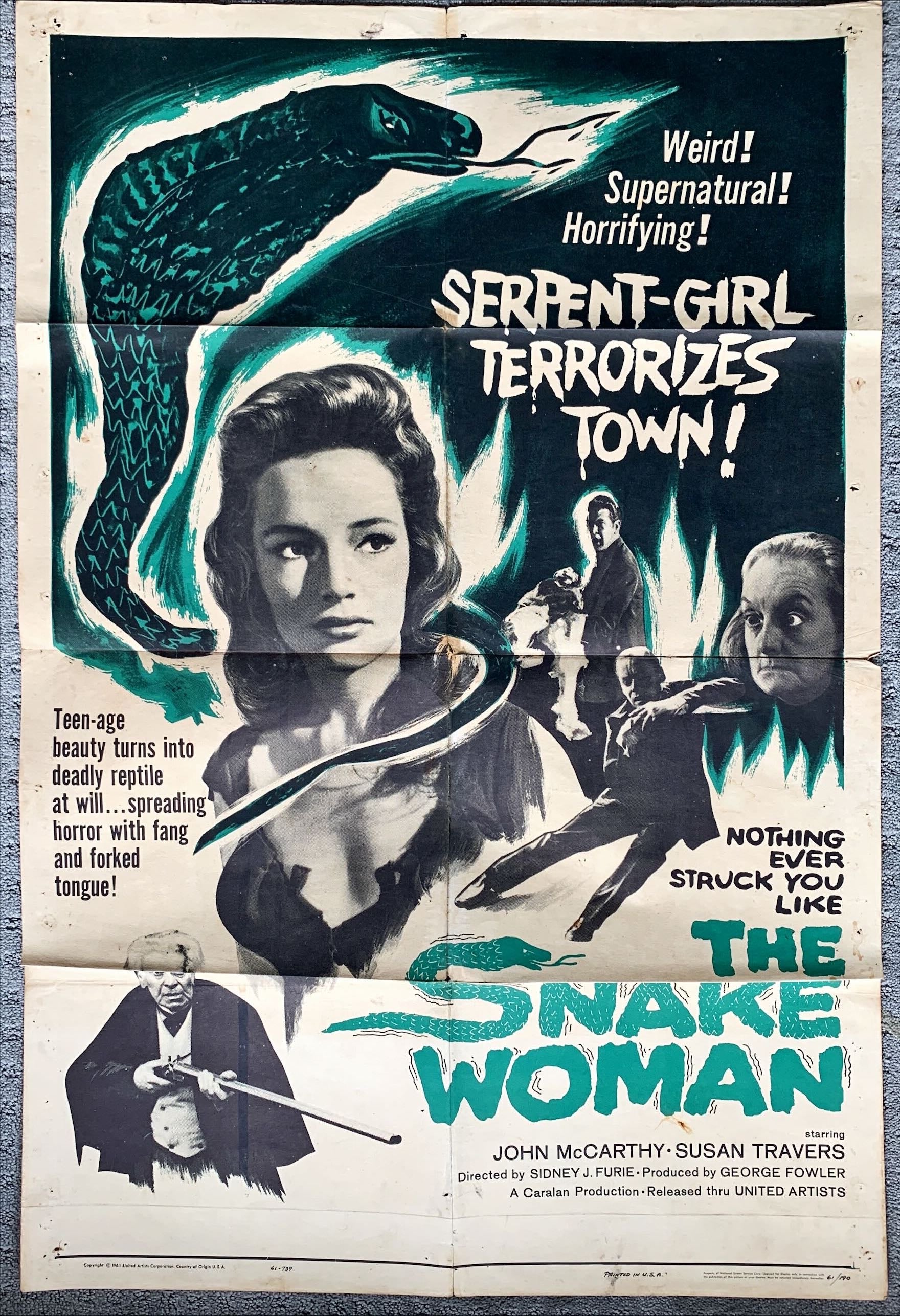 A-125 Snake Woman 1sh 1961 sexy serpent-girl Susan Travers - Fair condition