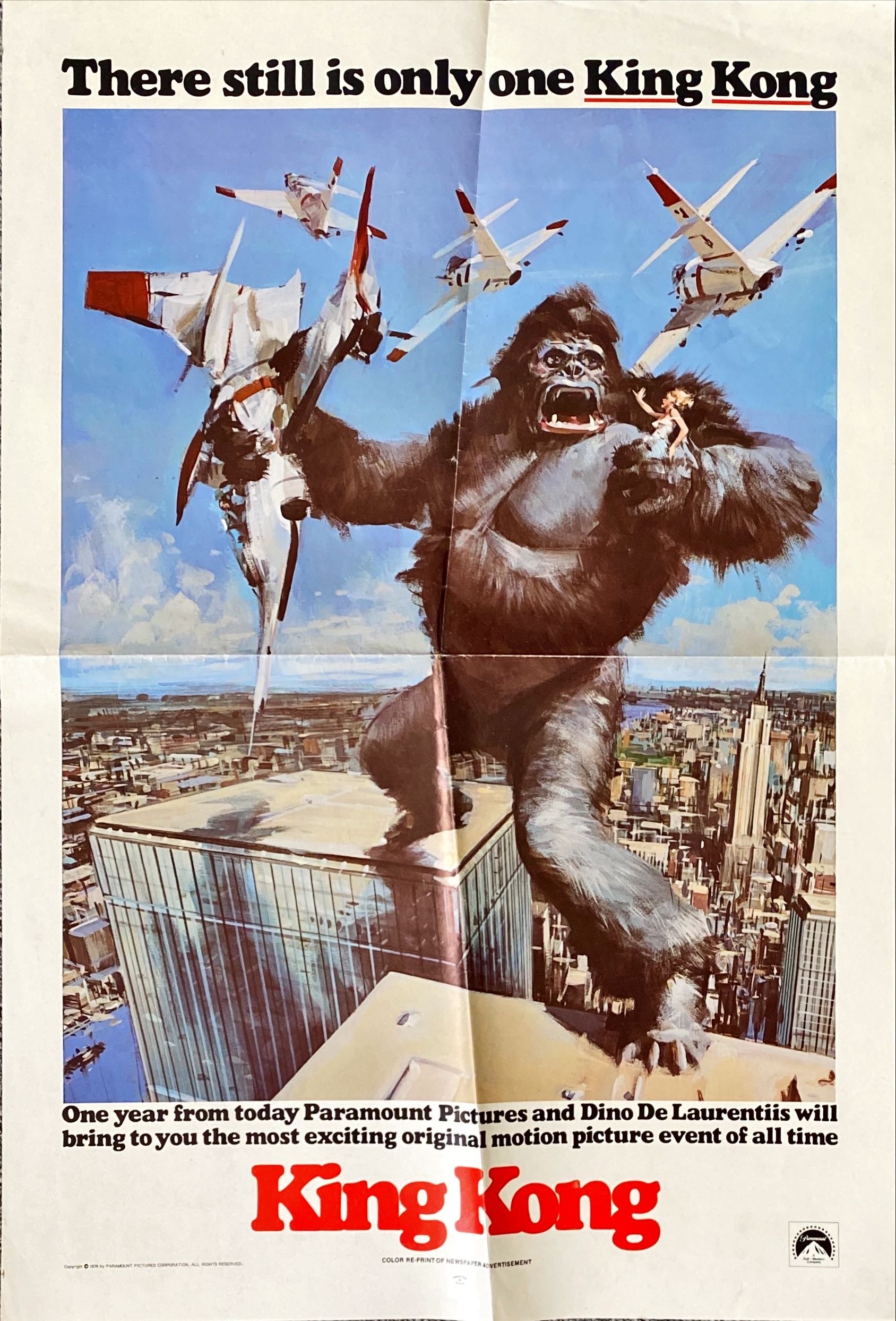 King Kong (1976) One Sheet Movie Poster - Commercial Poster 17x24, Berkey Art