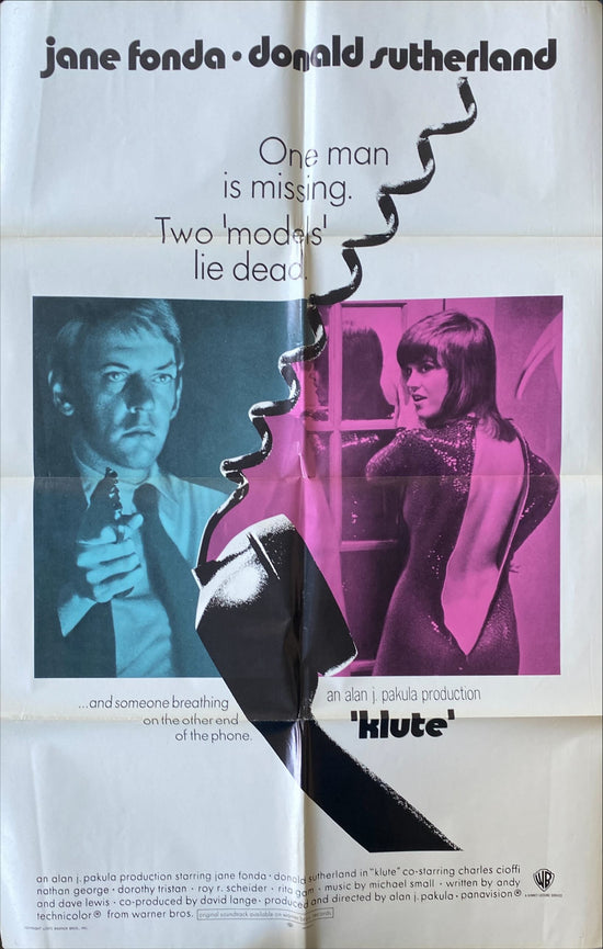 Klute (1971) Jane Fonda Donald Sutherland Original Movie Poster