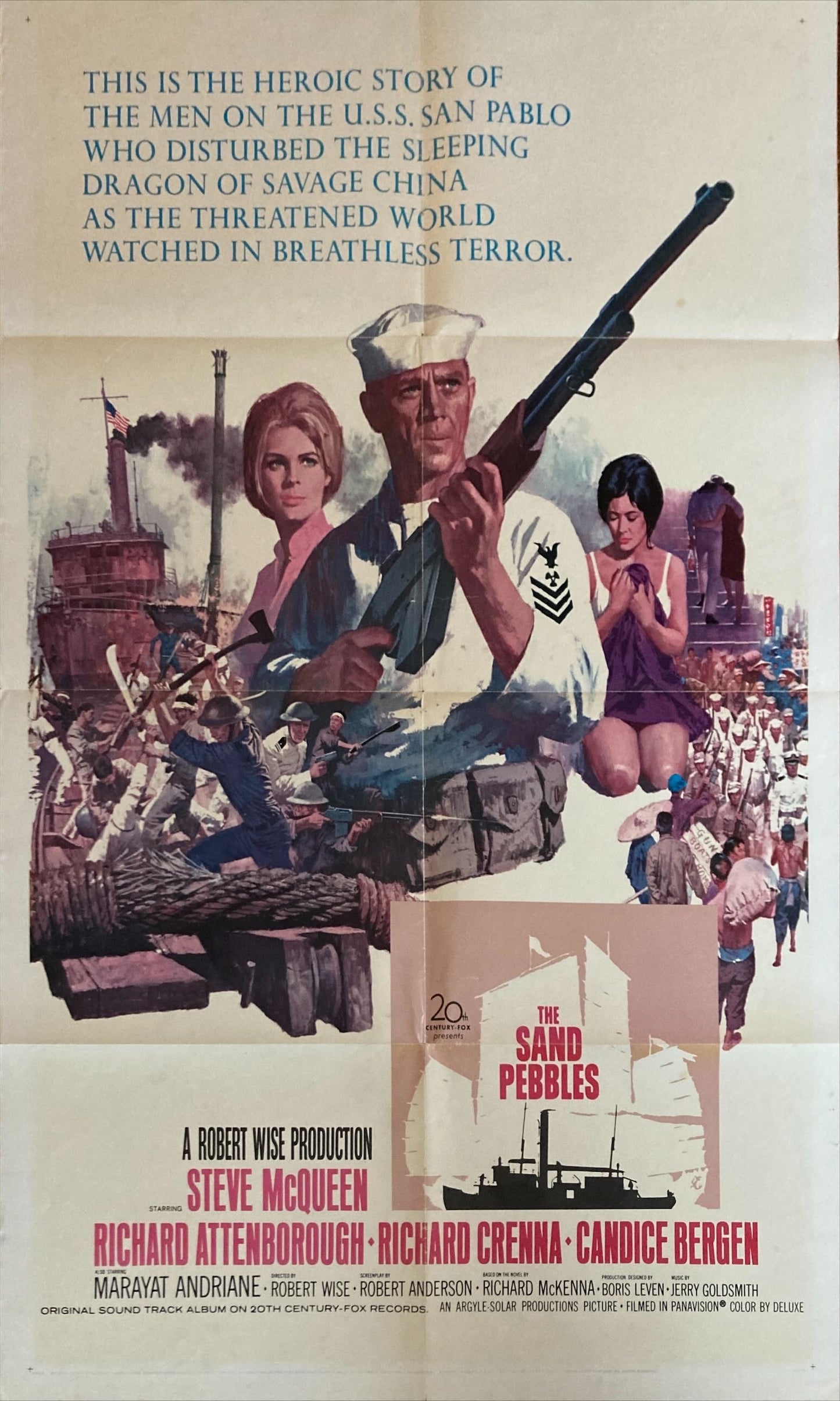Sand Pebbles (1967) Original Movie Poster,  art of Navy sailor McQueen & Candice Bergen by Howard Terpning