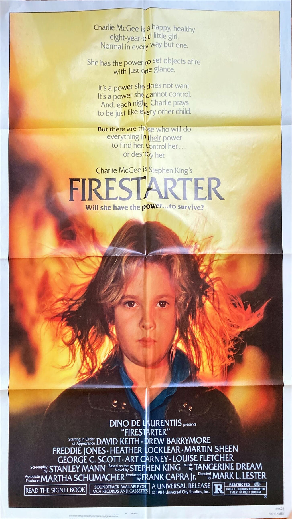 #1016 FIRESTARTER 1sh 1984- Drew Barrymore, Stephen King