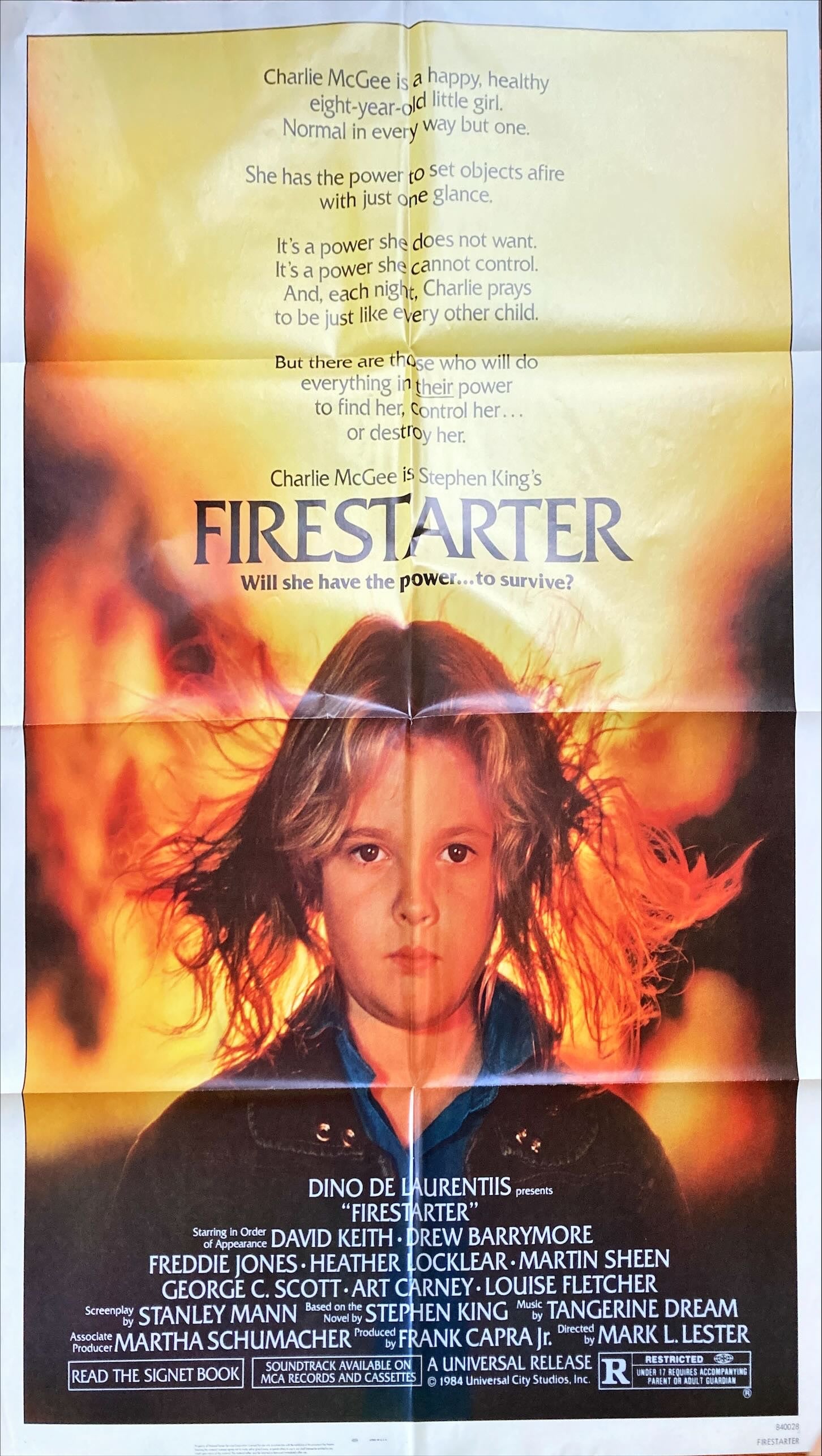 #1016 FIRESTARTER 1sh 1984- Drew Barrymore, Stephen King