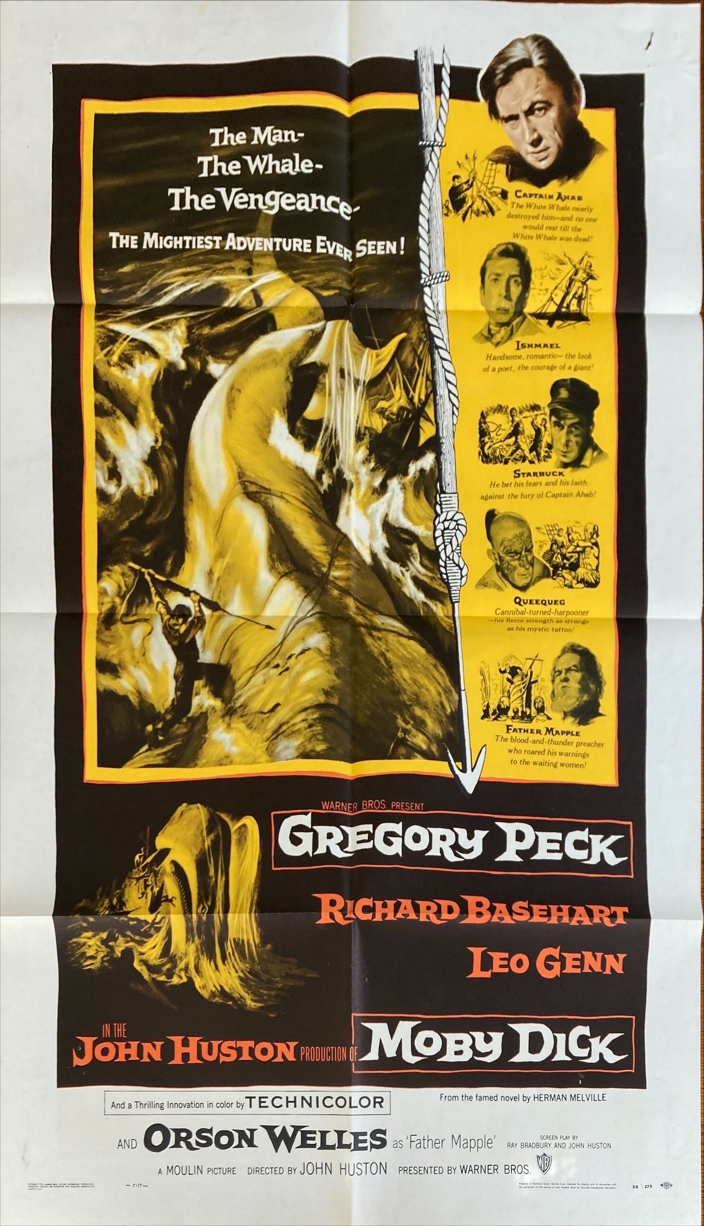 Moby Dick (1956) John Huston, great art of Gregory Peck & the giant whale