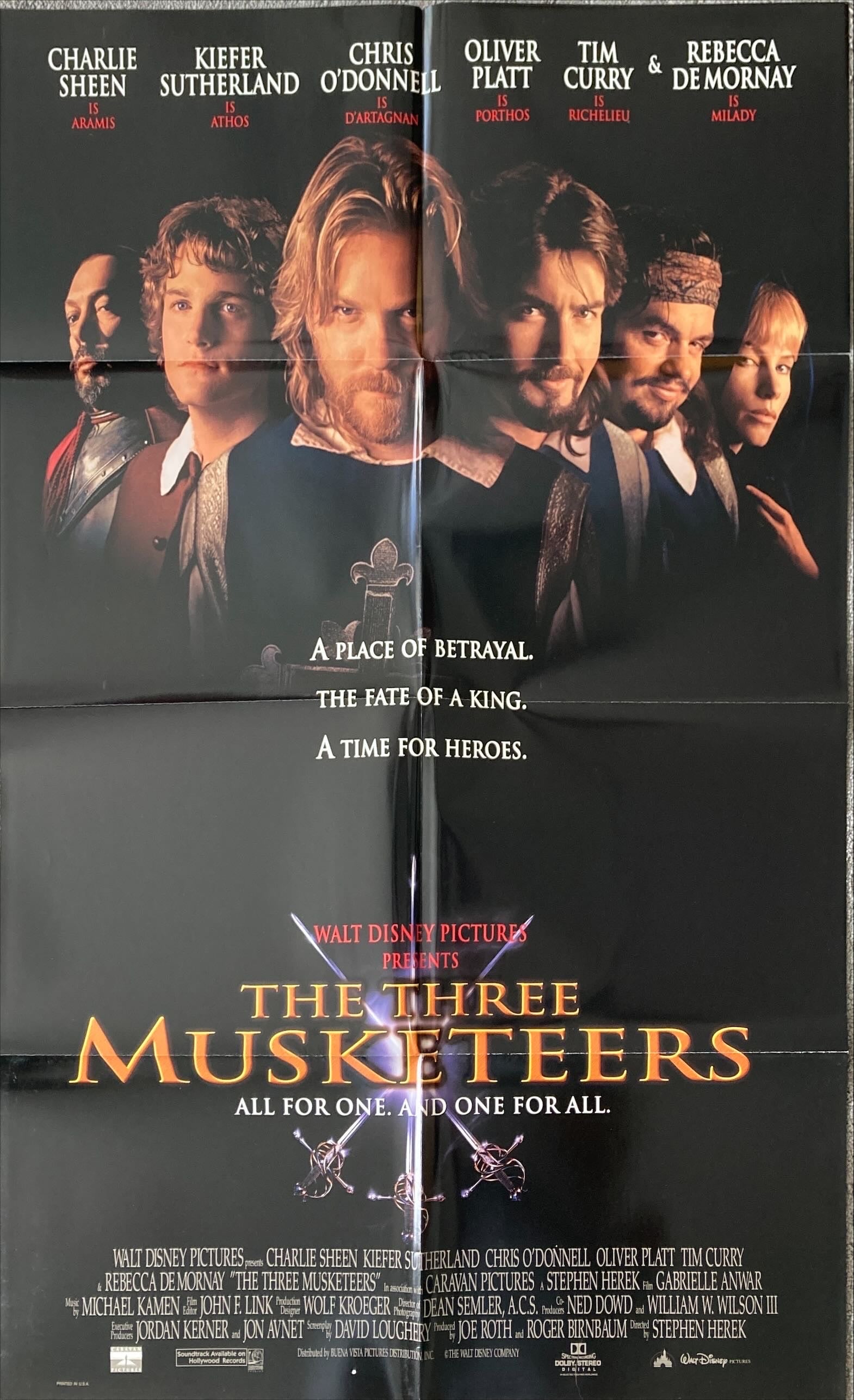 The Three Musketeers. DS 1sh '93 Walt Disney, Charlie Sheen, Kiefer Sutherland