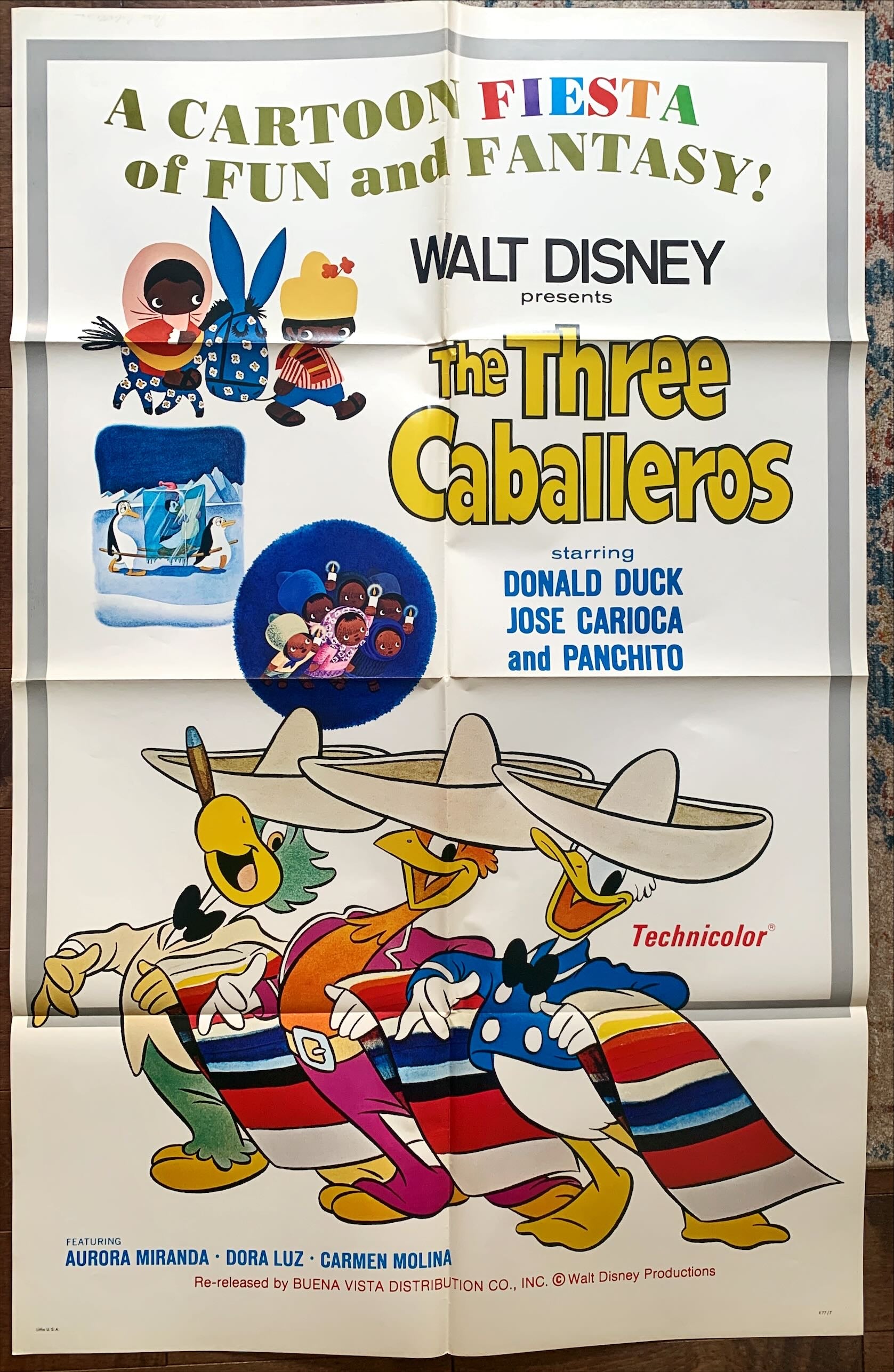 #1459 THREE CABALLEROS 1sh R1977 Disney cartoon