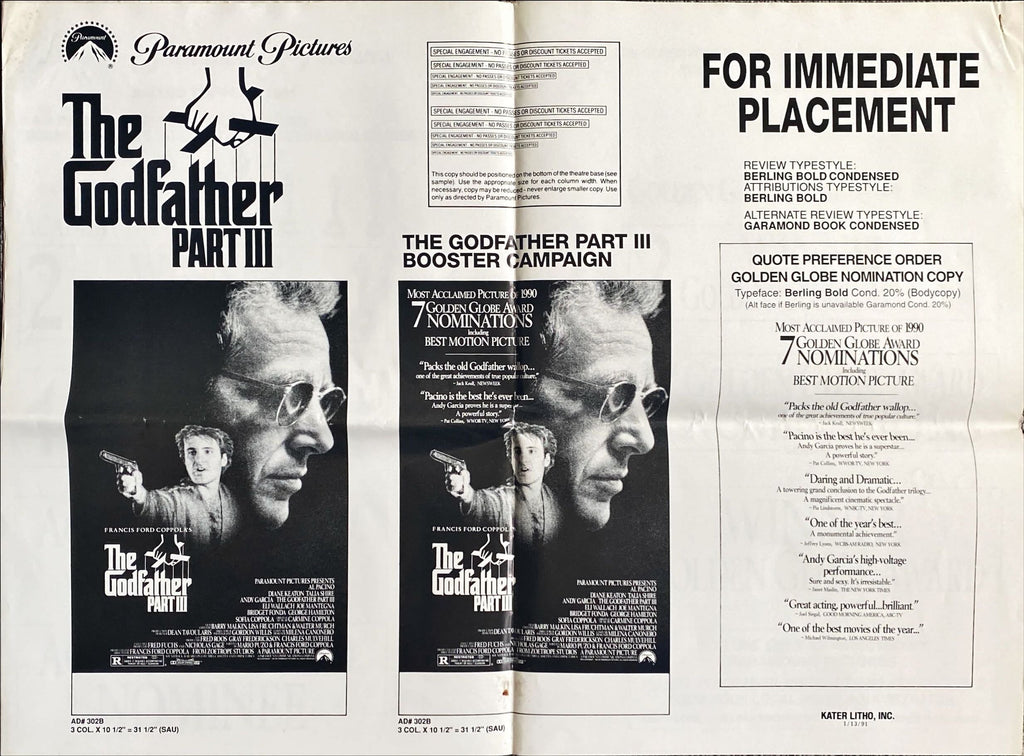 Godfather Part III - Al Pacino. Original Press Book