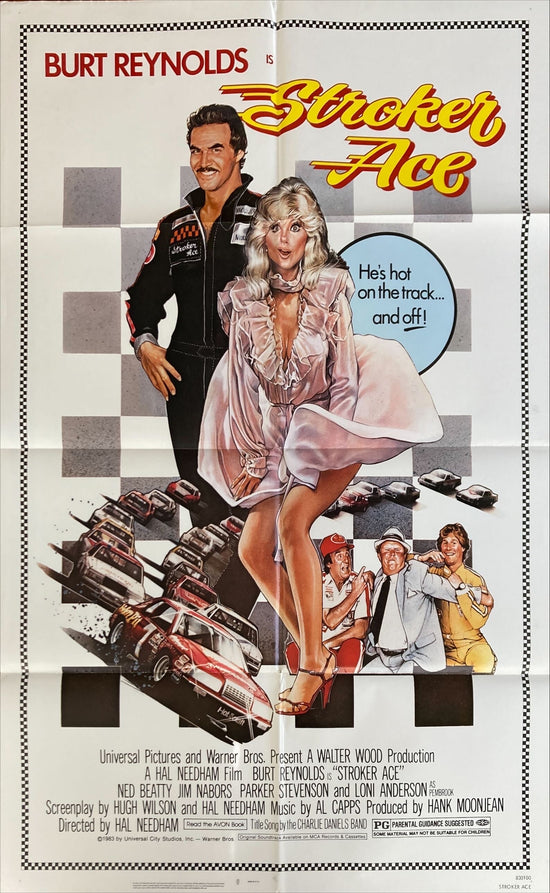 Stroker Ace (1983) Original Movie Poster, car racing art of Burt Reynolds & Loni Anderson by Drew Struzan