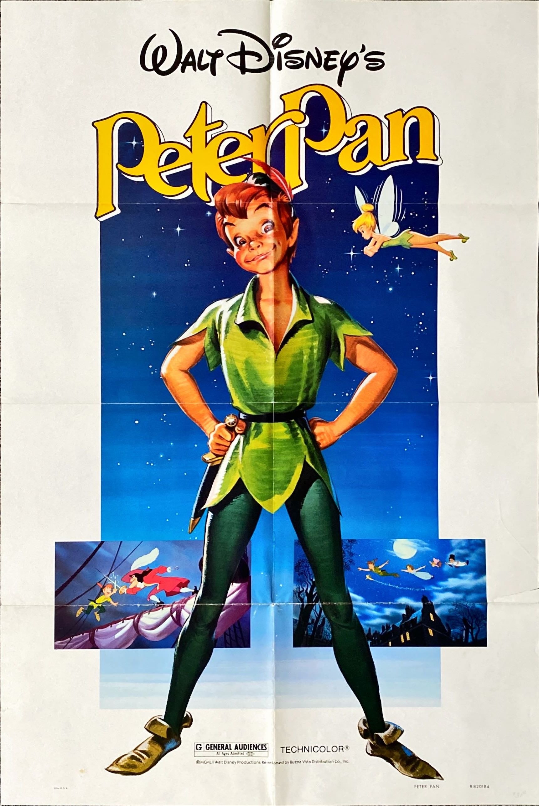 #905 PETER PAN 1sh R1982 Walt Disney