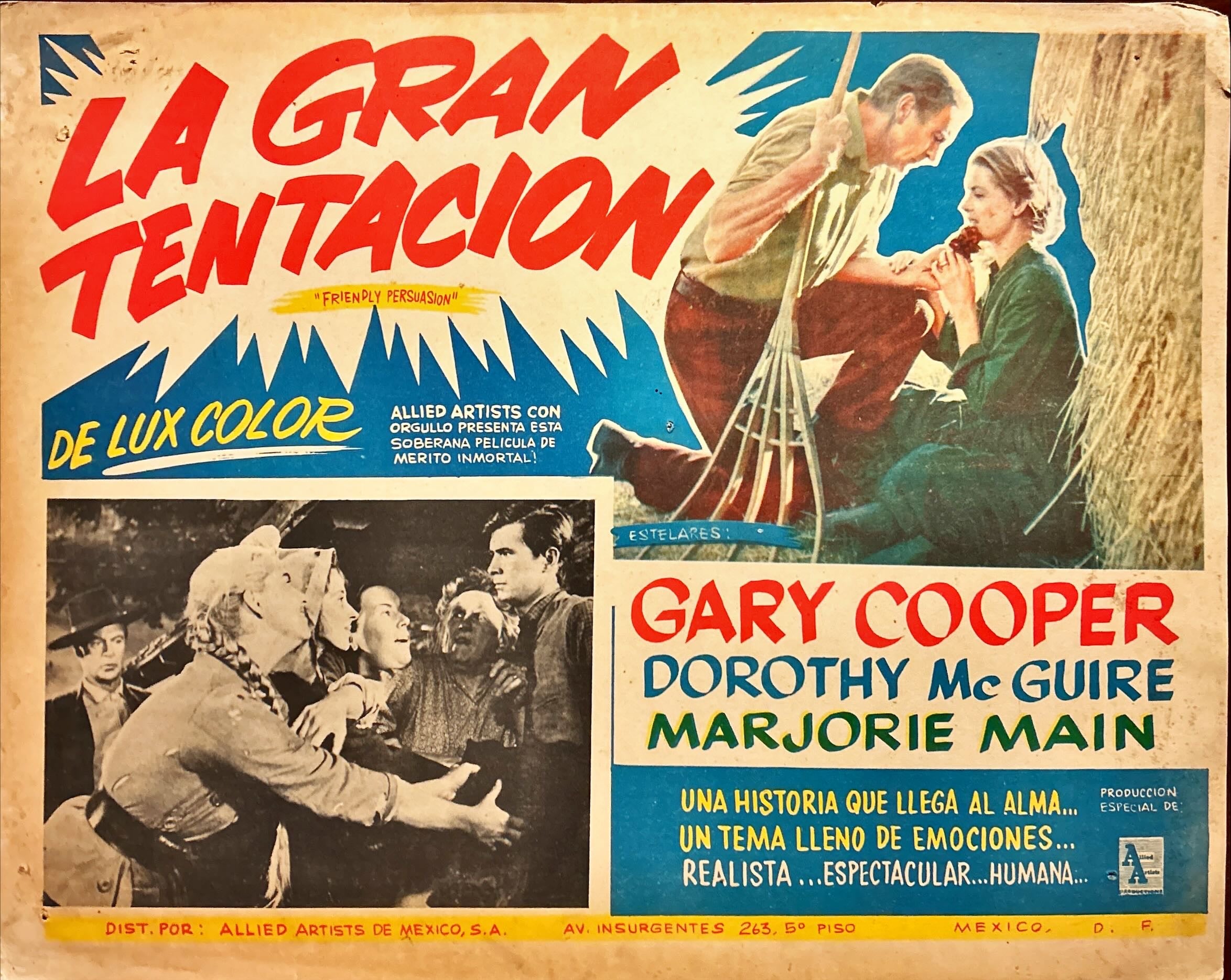 Friendly Persuasion (1956) Original Mexican Lobby Card set X5