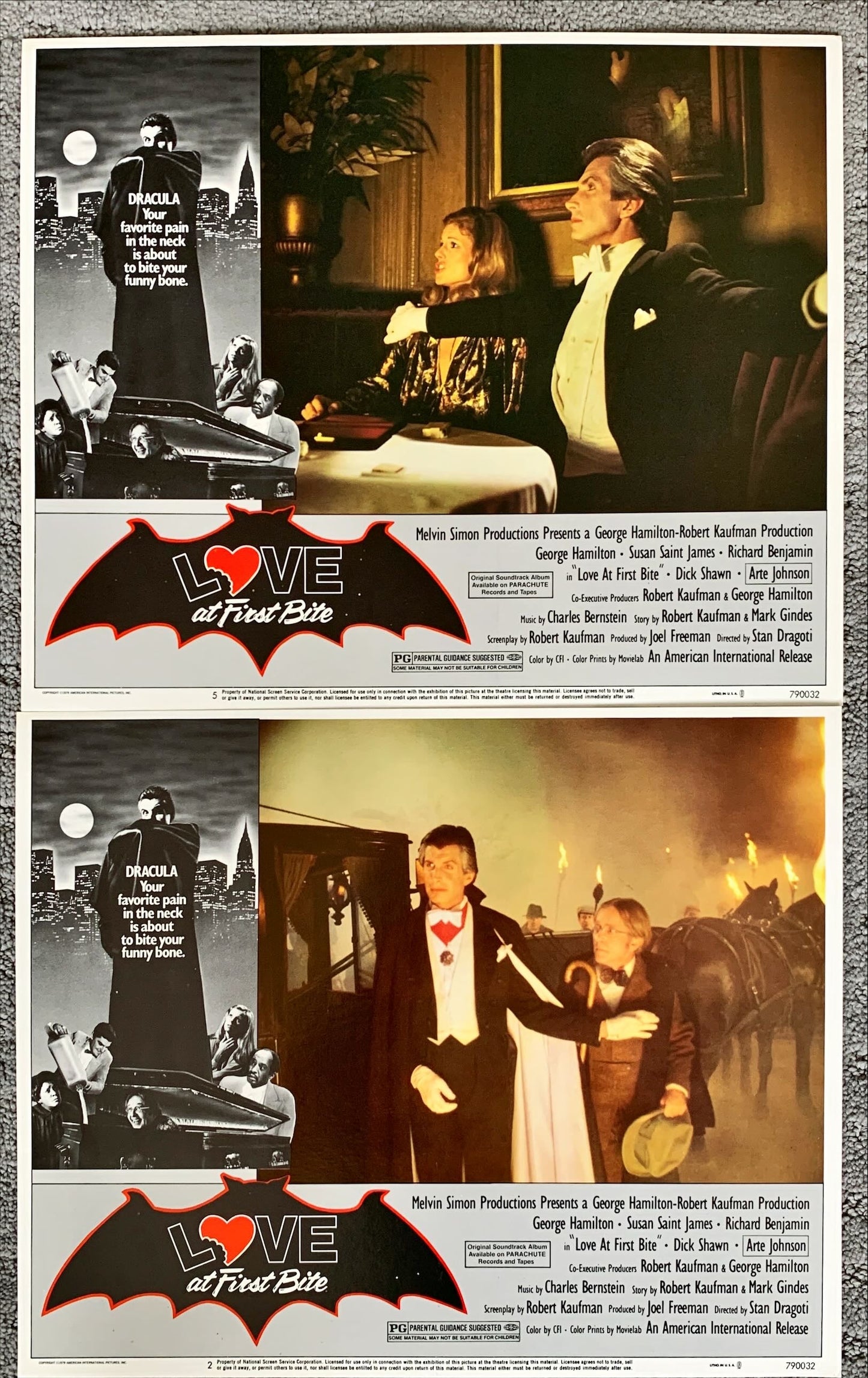 Love at first bite, 6 lobby card set