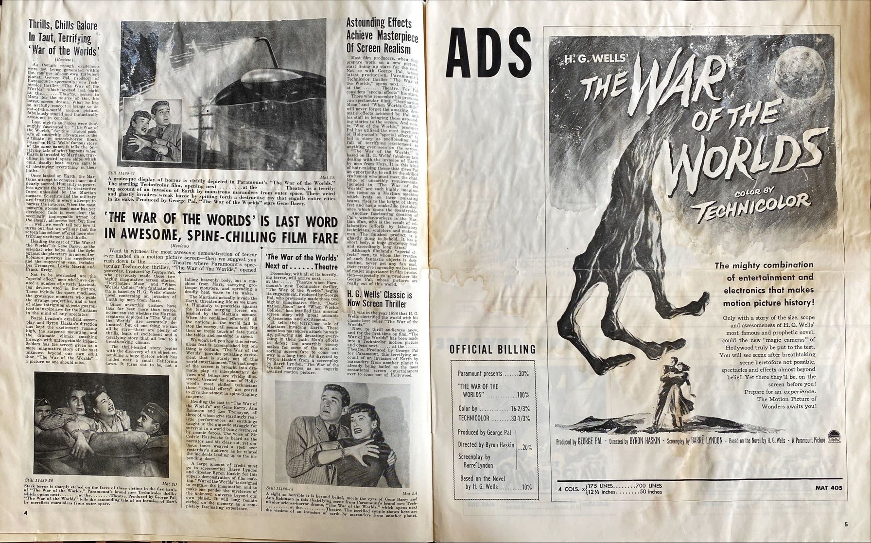 War of the Worlds (1953) Theatrical Pressbook