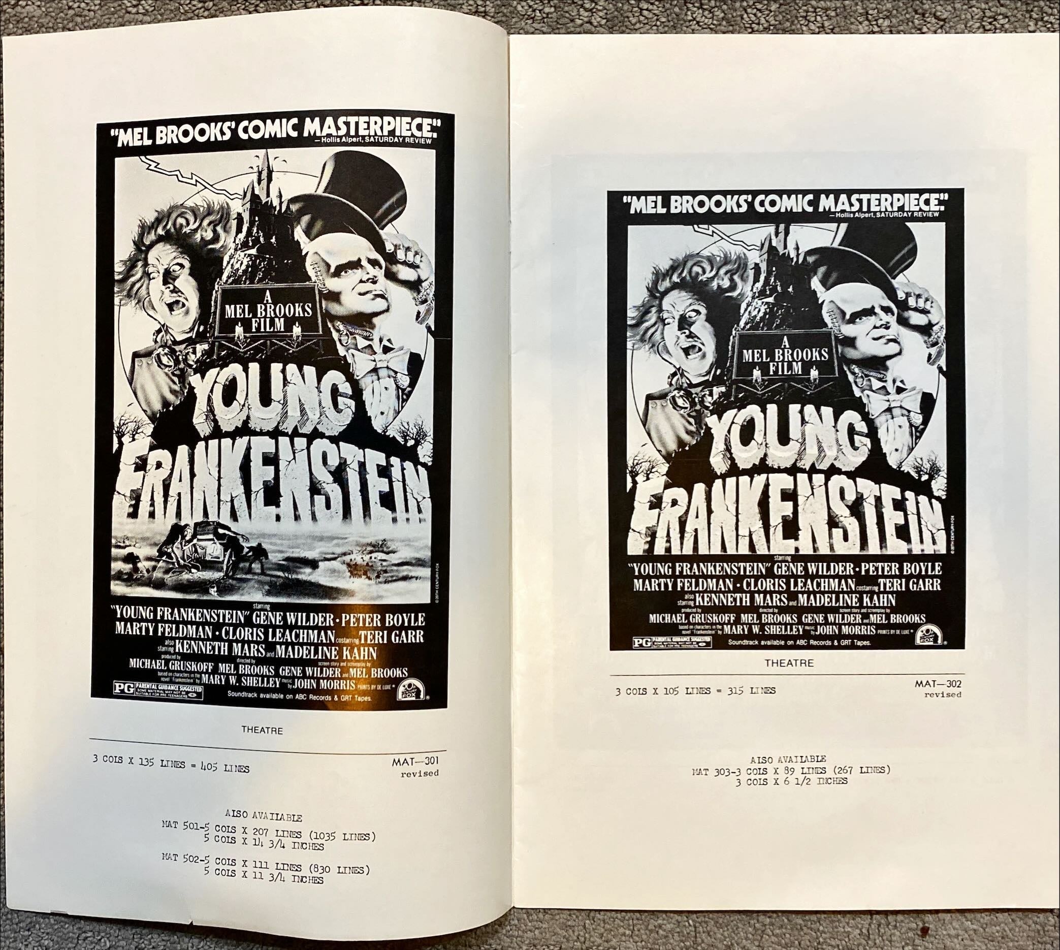#2126 YOUNG FRANKENSTEIN pressbook 1974 Mel Brooks