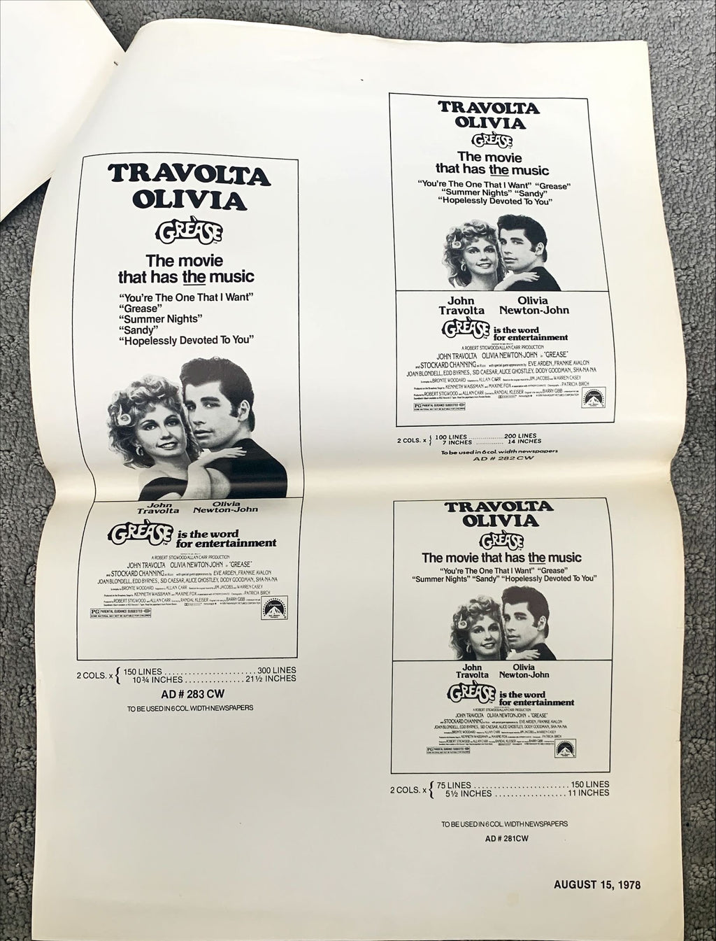Grease,  Pressbook