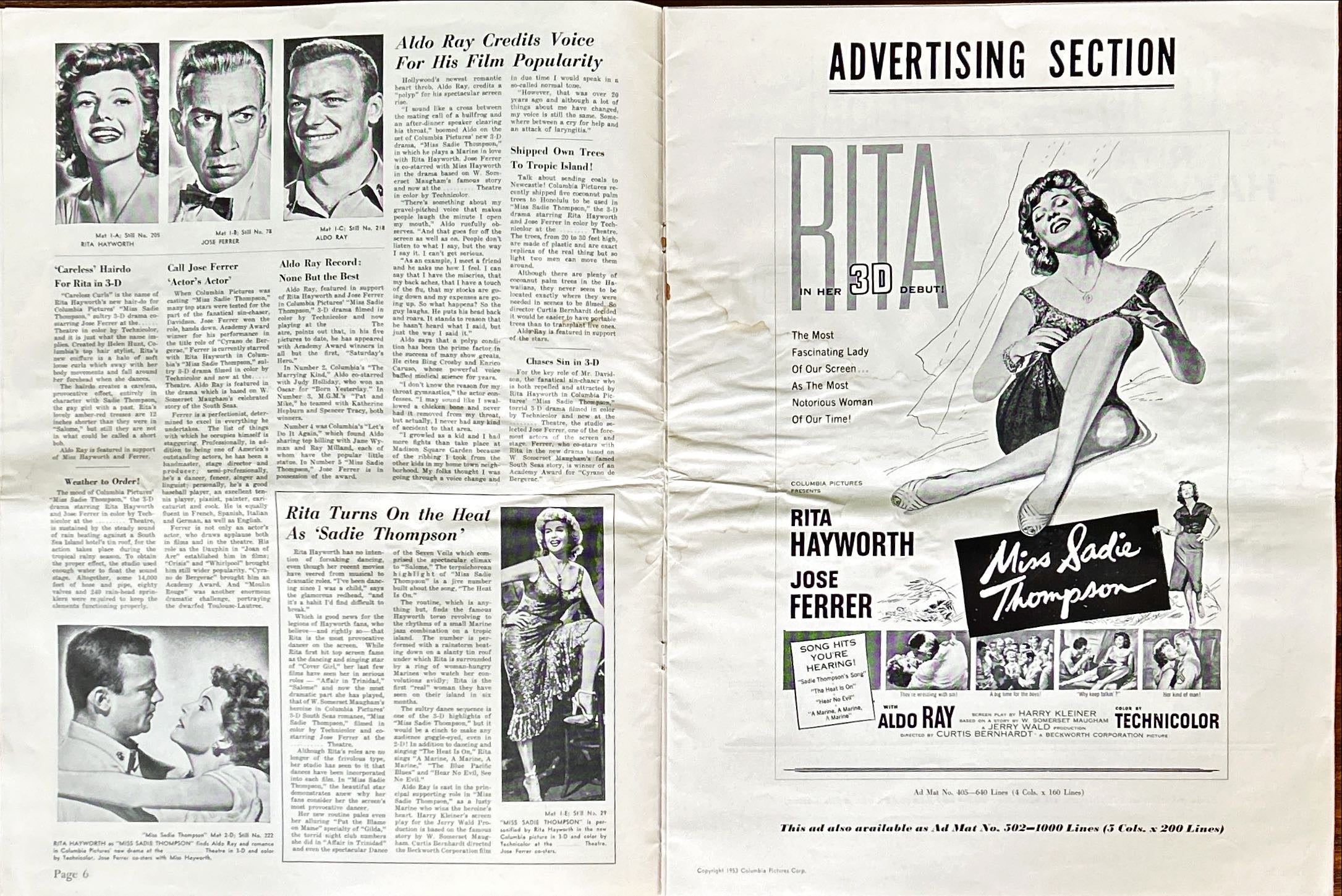 Miss Sadie Thompson (1953) Pressbook - 3D, Rita Hayworth