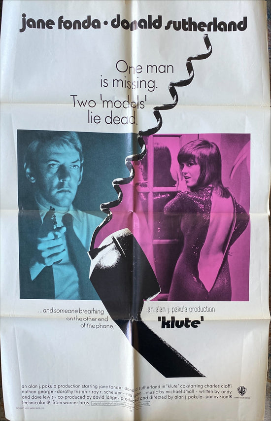 Klute (1971) Jane Fonda Donald Sutherland Original Movie Poster