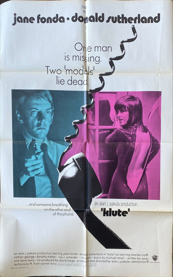 Klute (1971) Jane Fonda Donald Sutherland Original Movie Poster