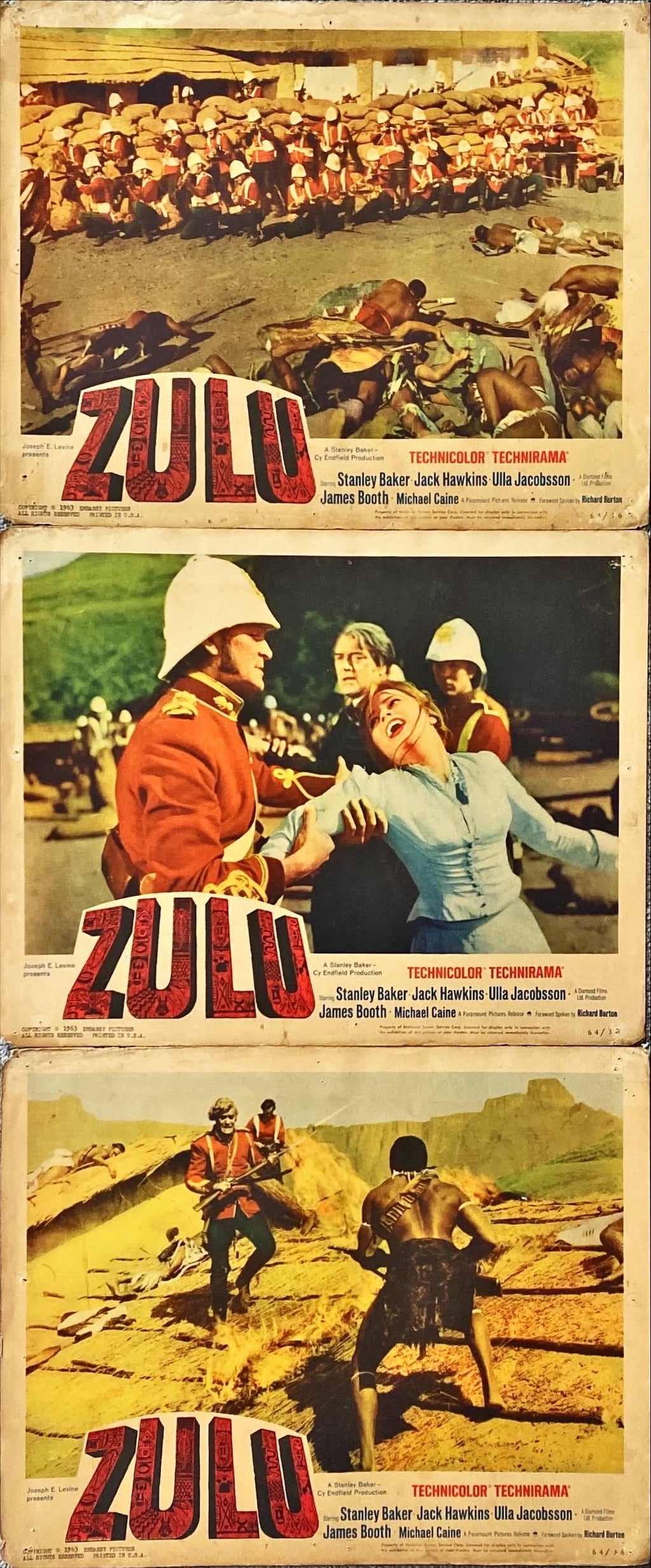 #968 ZULU 7 Lobby Cards 1964 Stanley Baker & Michael Caine classic! - PosterCollectors.xyz
