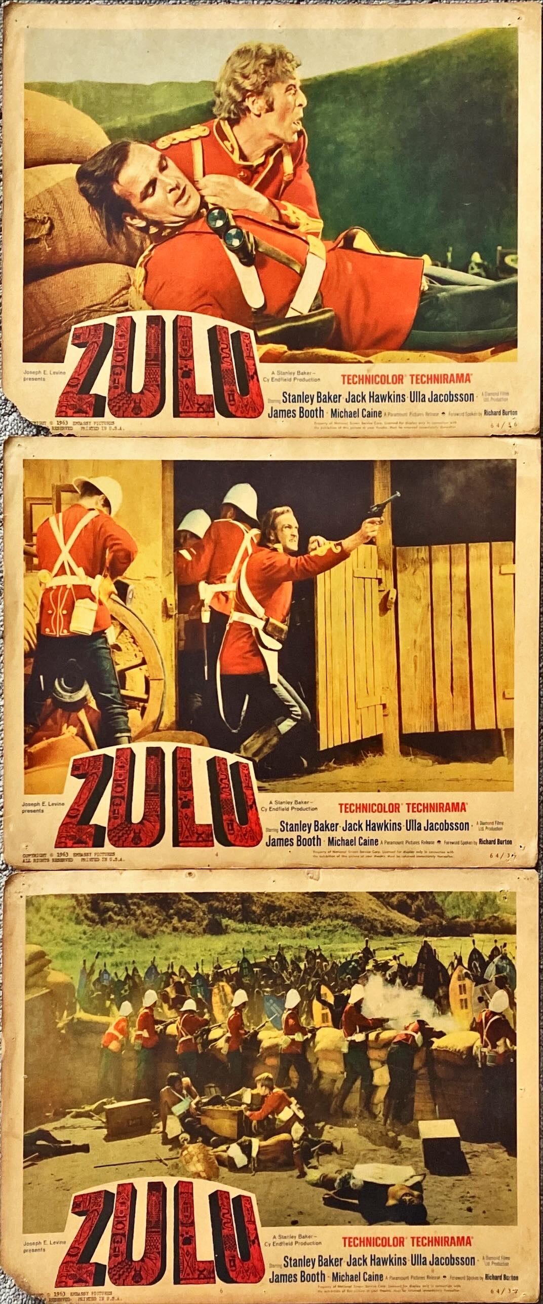 #968 ZULU 7 Lobby Cards 1964 Stanley Baker & Michael Caine classic! - PosterCollectors.xyz