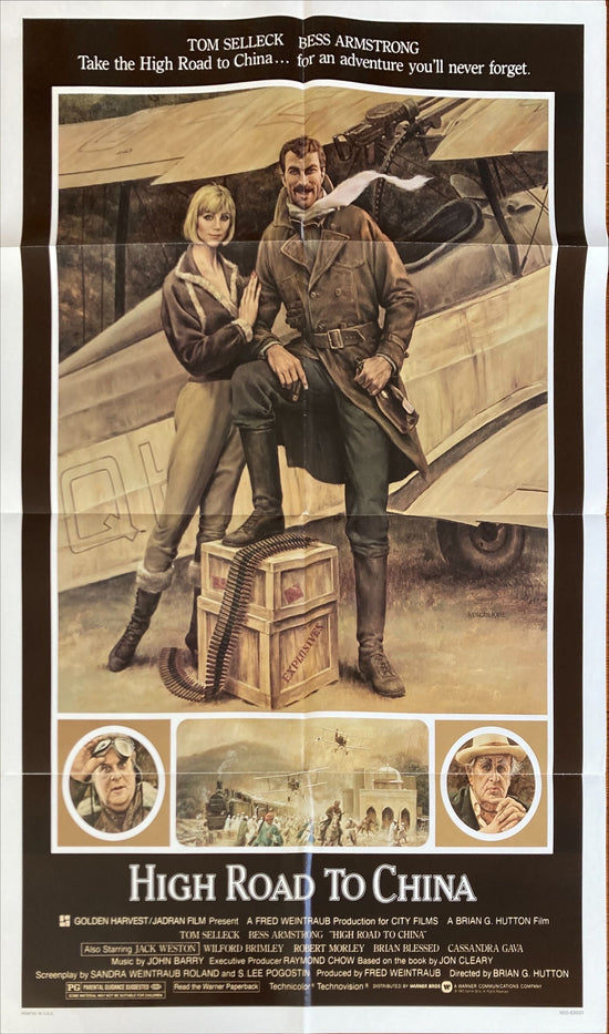 High road to China (1983) Original Movie Poster Morgan Kane art of aviator Tom Selleck & Bess Armstrong