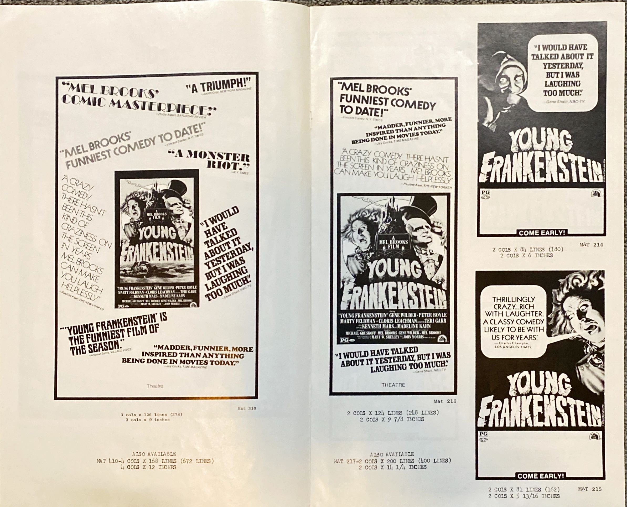 #2126 YOUNG FRANKENSTEIN pressbook 1974 Mel Brooks