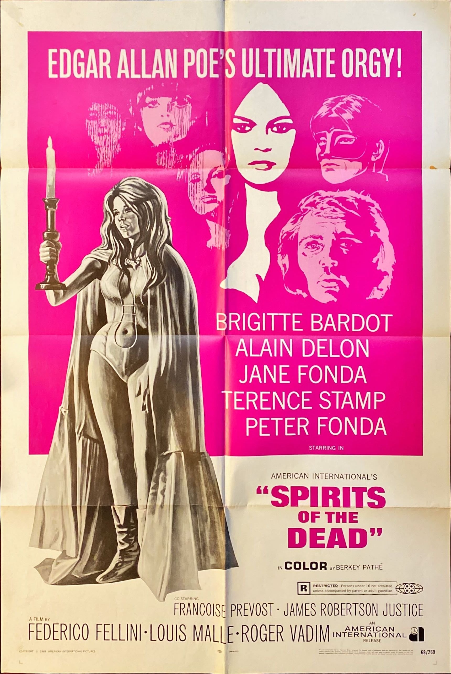 1174 SPIRITS OF THE DEAD 1sh 1969 Federico Fellini, Reynold Brown artwork of sexy Jane Fonda!