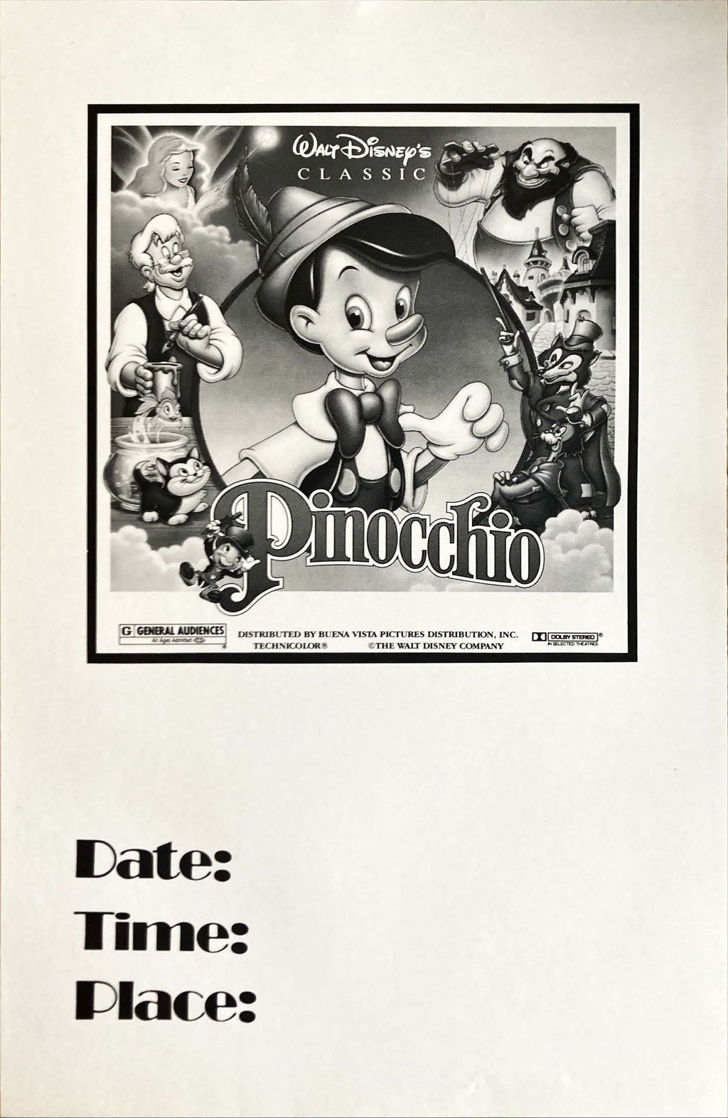 Walt Disney's Pinocchio, DS 1sh R1992 Disney + Ads
