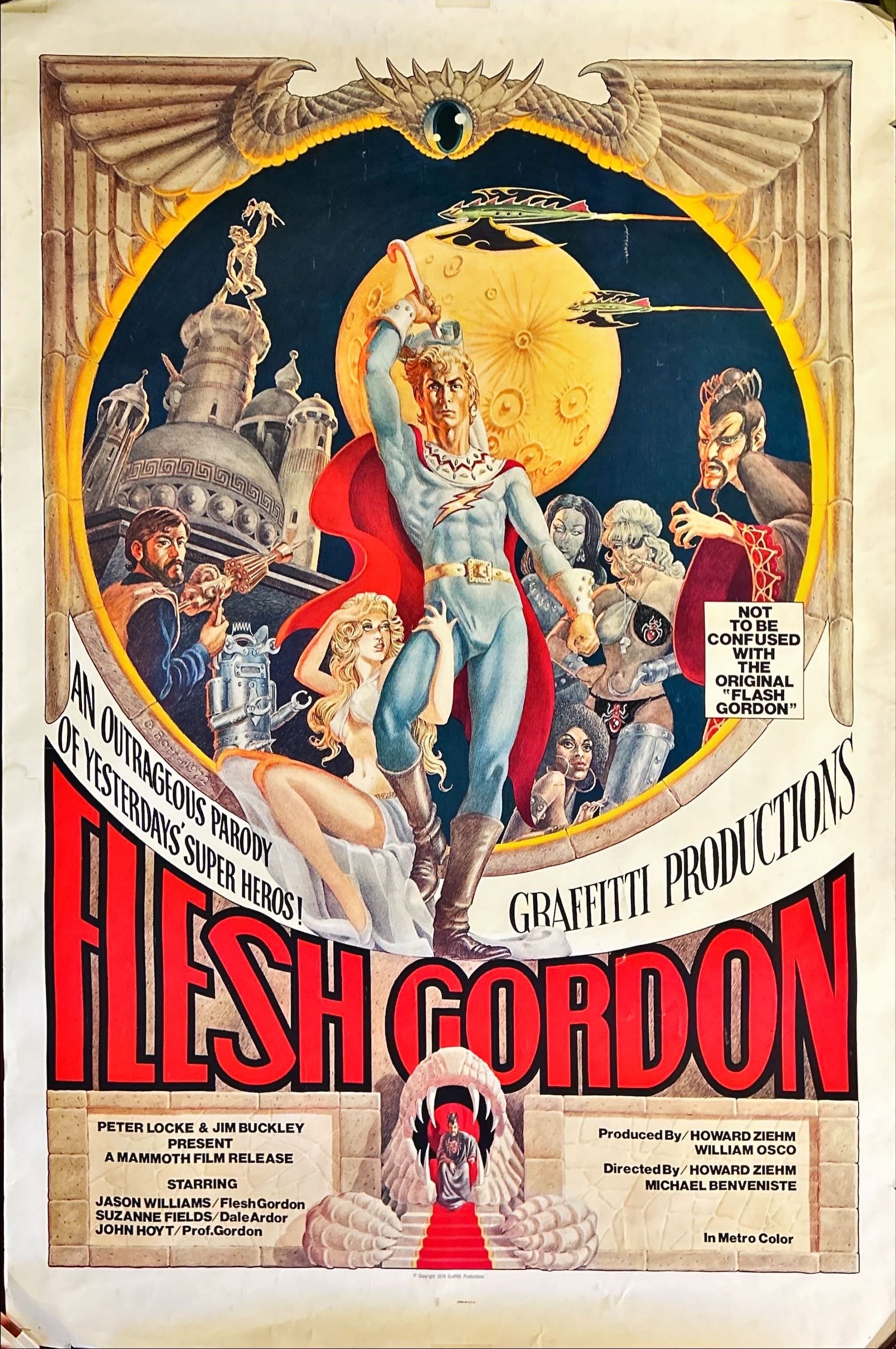 Flesh Gordon (1974)Original Movie Poster, sexy sci-fi spoof, wacky erotic super hero art by George Barr