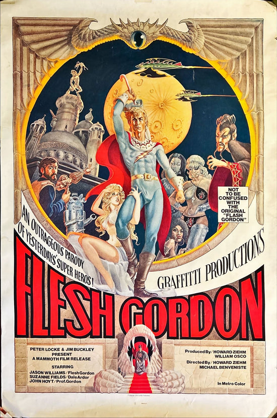 Flesh Gordon (1974)Original Movie Poster, sexy sci-fi spoof, wacky erotic super hero art by George Barr