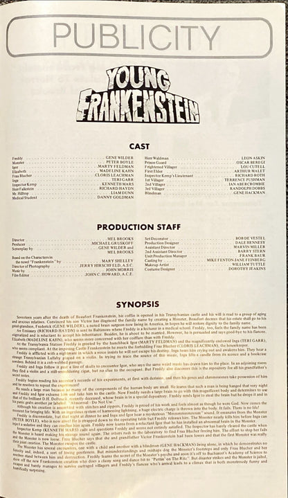 #2126 YOUNG FRANKENSTEIN pressbook 1974 Mel Brooks