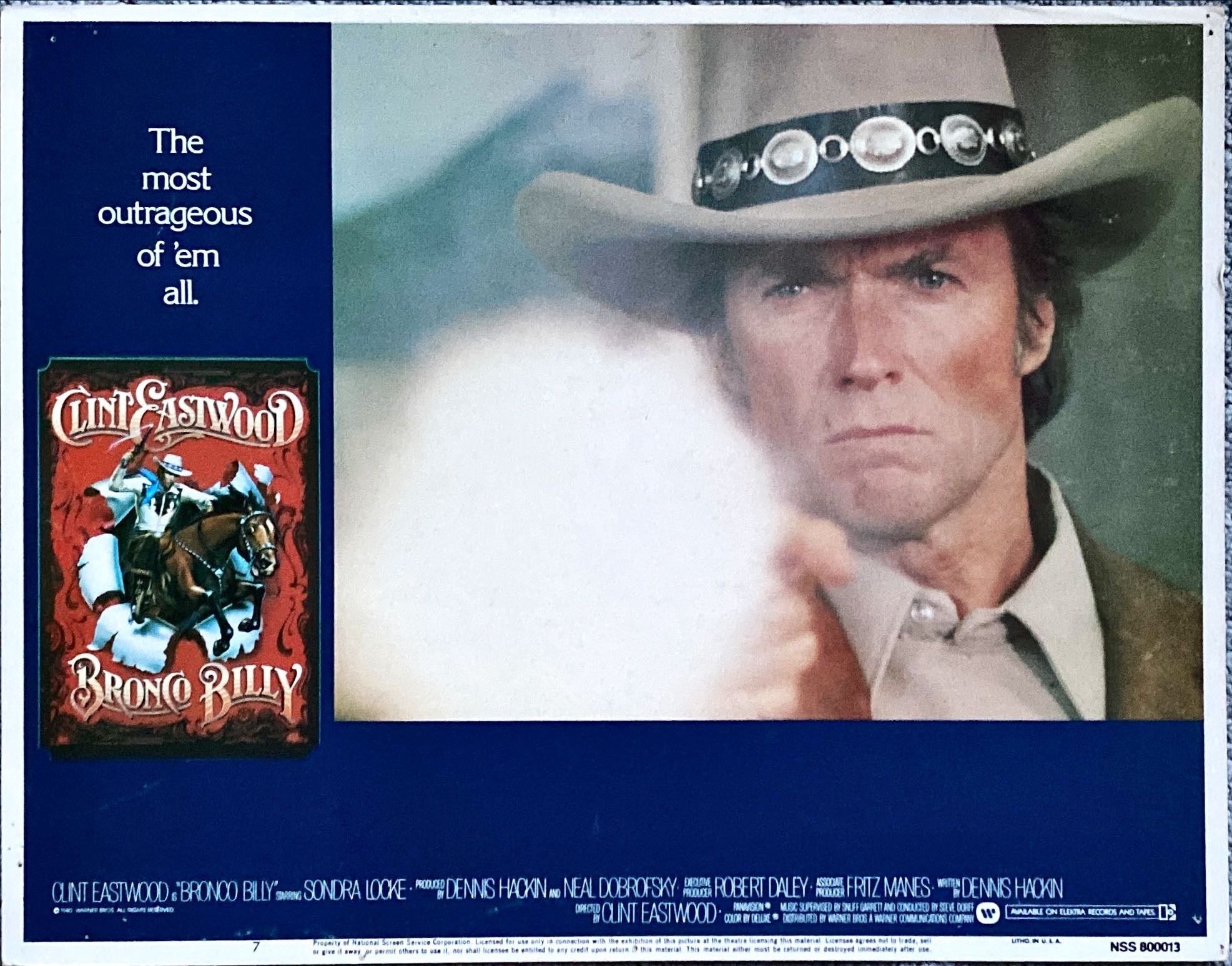 Bronco Billy, Lobby Card #8 '80 great close up of intense Clint Eastwood