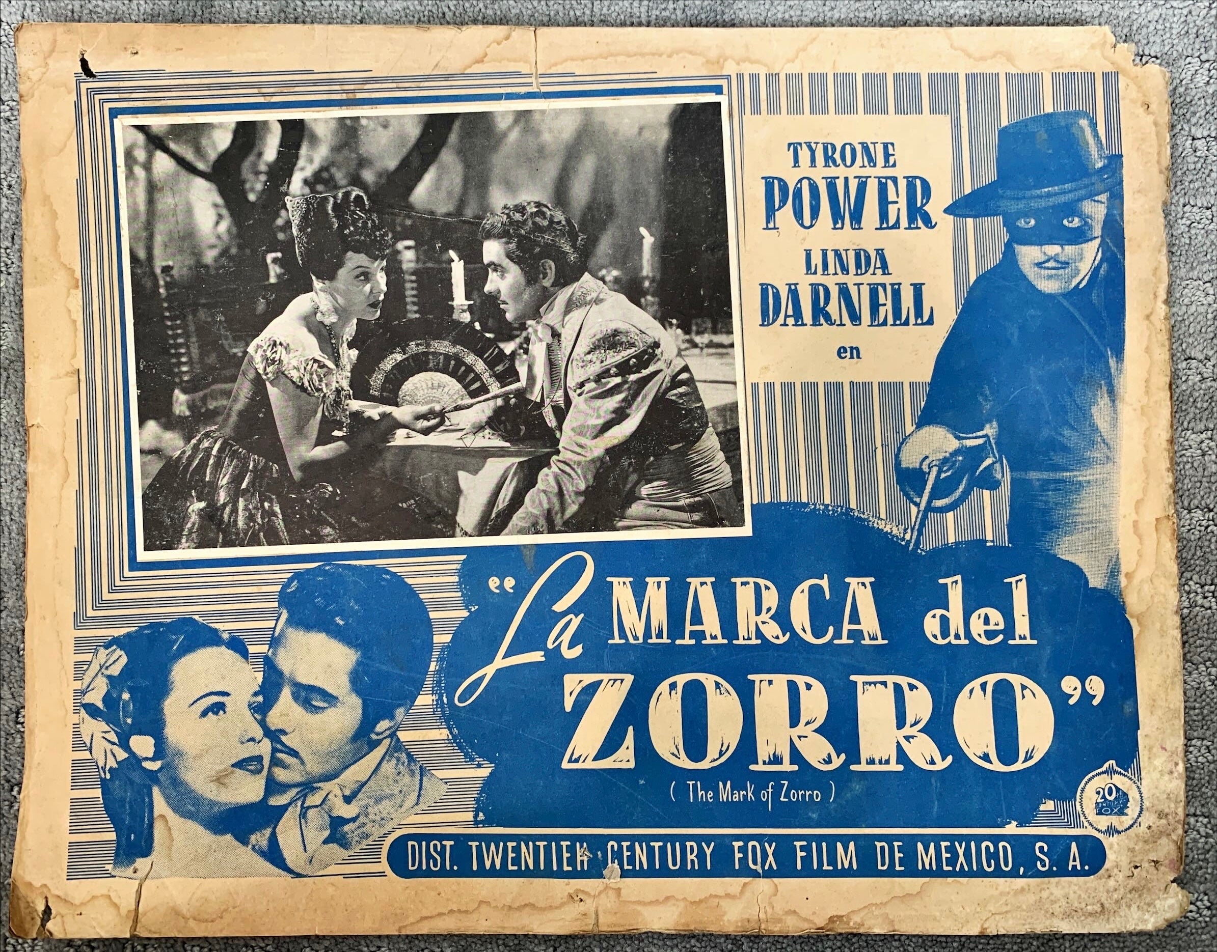 The Mark of Zorro Tyrone power Mexican lobby card