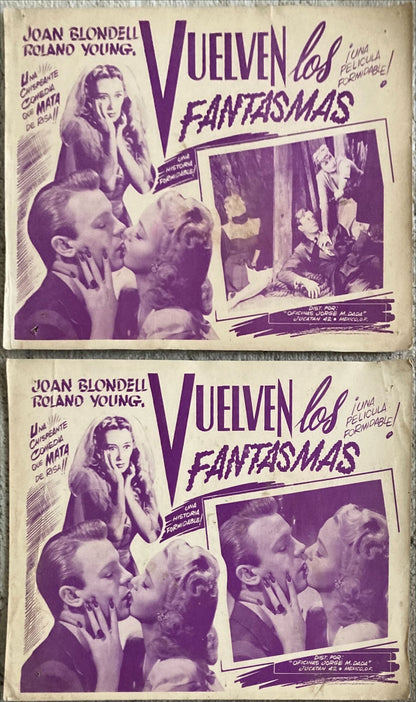 Topper Returns (1941) 2 Vintage Mexican Lobby Card, Joan Blondell