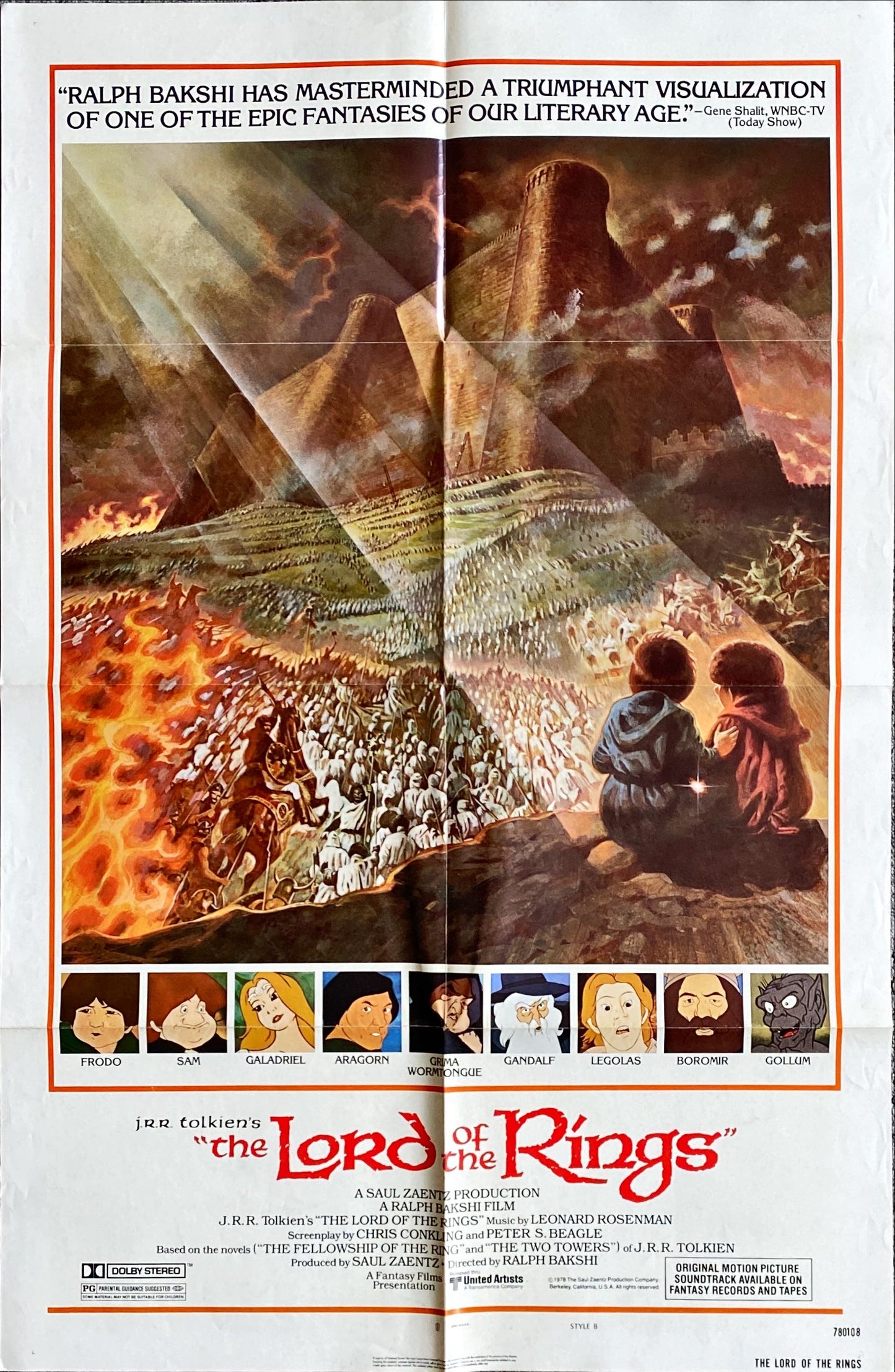 1185 LORD OF THE RINGS style B 1sh 1978 Ralph Bakshi cartoon from J.R.R. Tolkien, Tom Jung art!