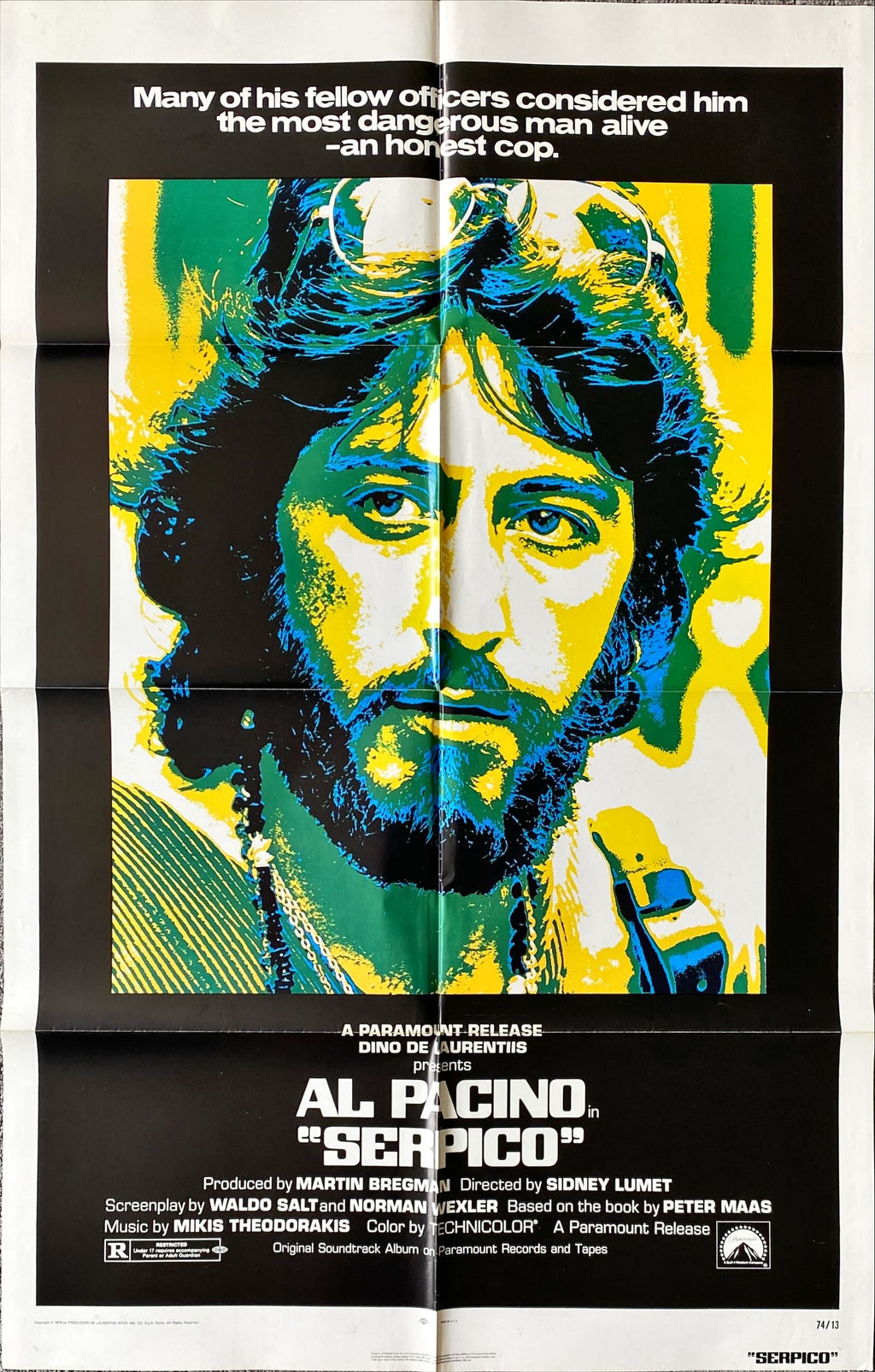 1205 SERPICO int'l 1sh 1974 great image of undercover cop Al Pacino, Sidney Lumet crime classic!