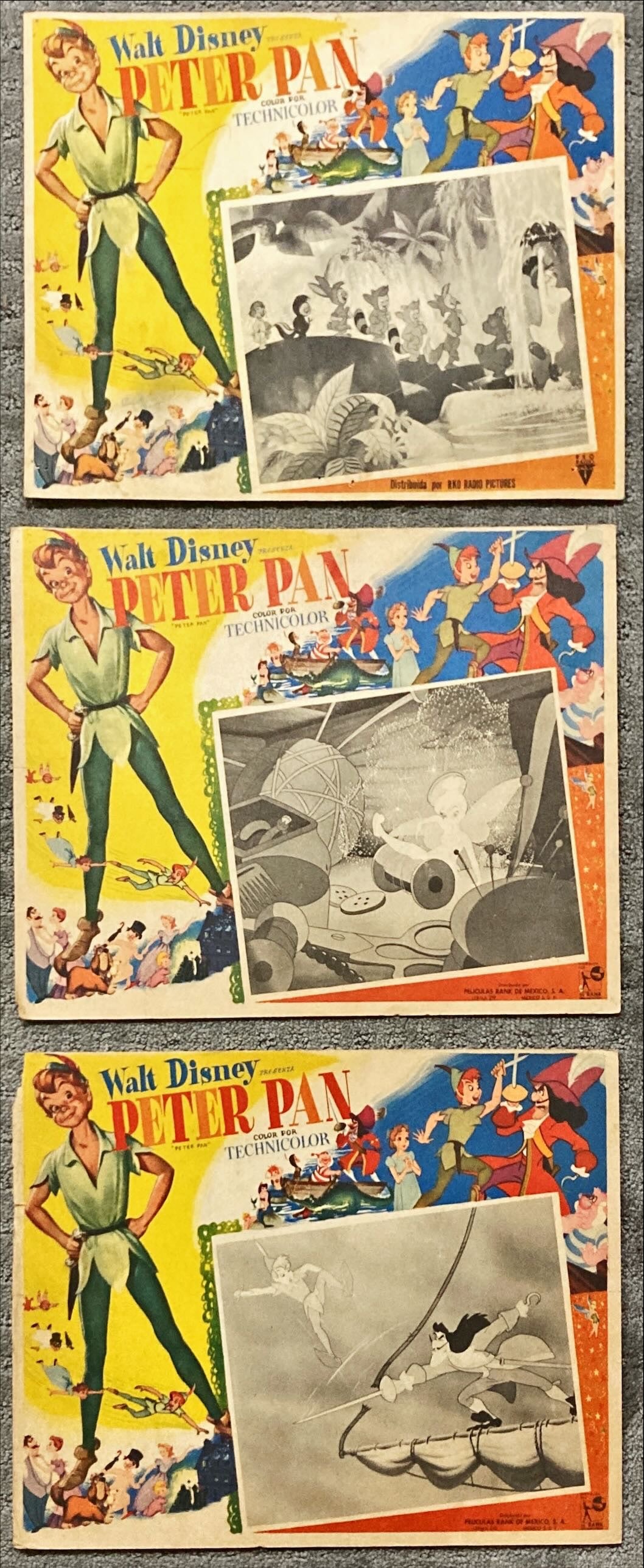 Peter Pan (1953) 3x Lobby Cards - MX, R'70, Disney