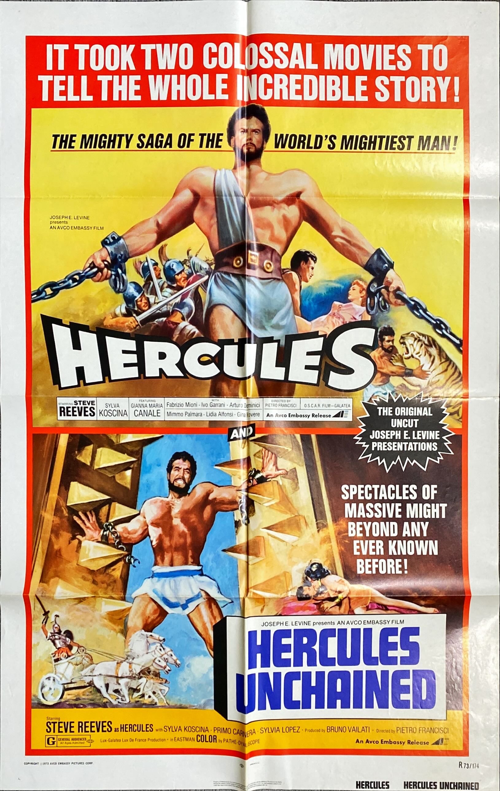 #897 HERCULES/HERCULES UNCHAINED 1sh 1973-Steve Reeves
