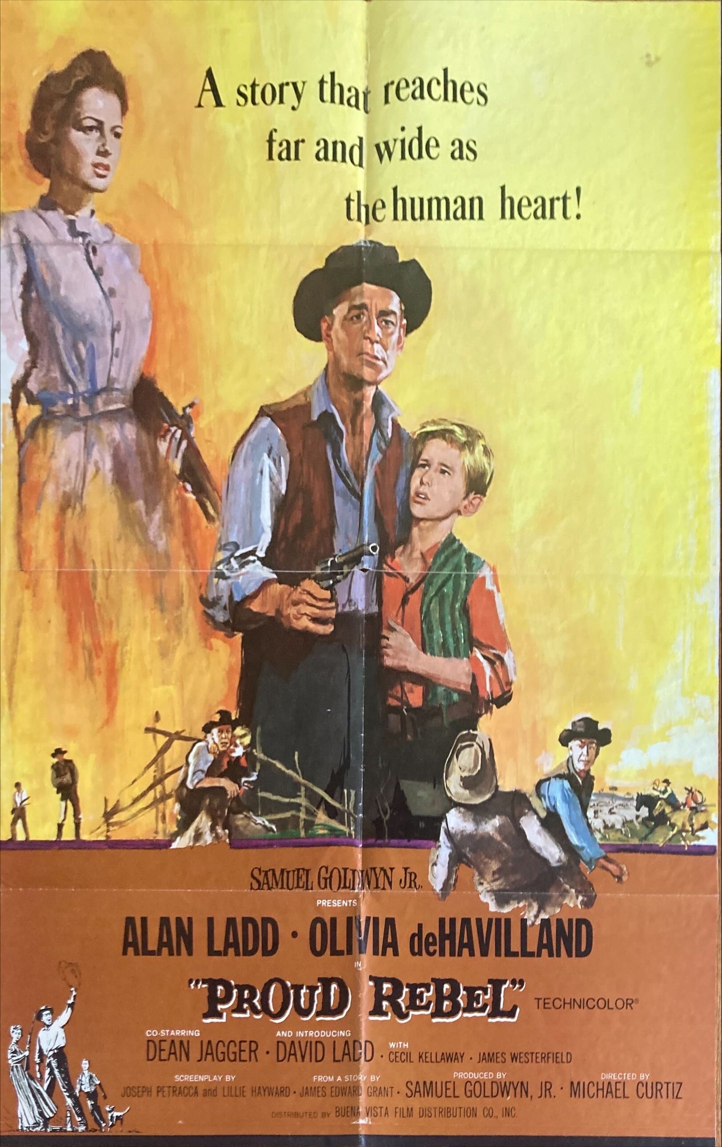 Proud Rebel int'l (1958) Original Movie Poster, art of Alan Ladd + Olivia de Havilland