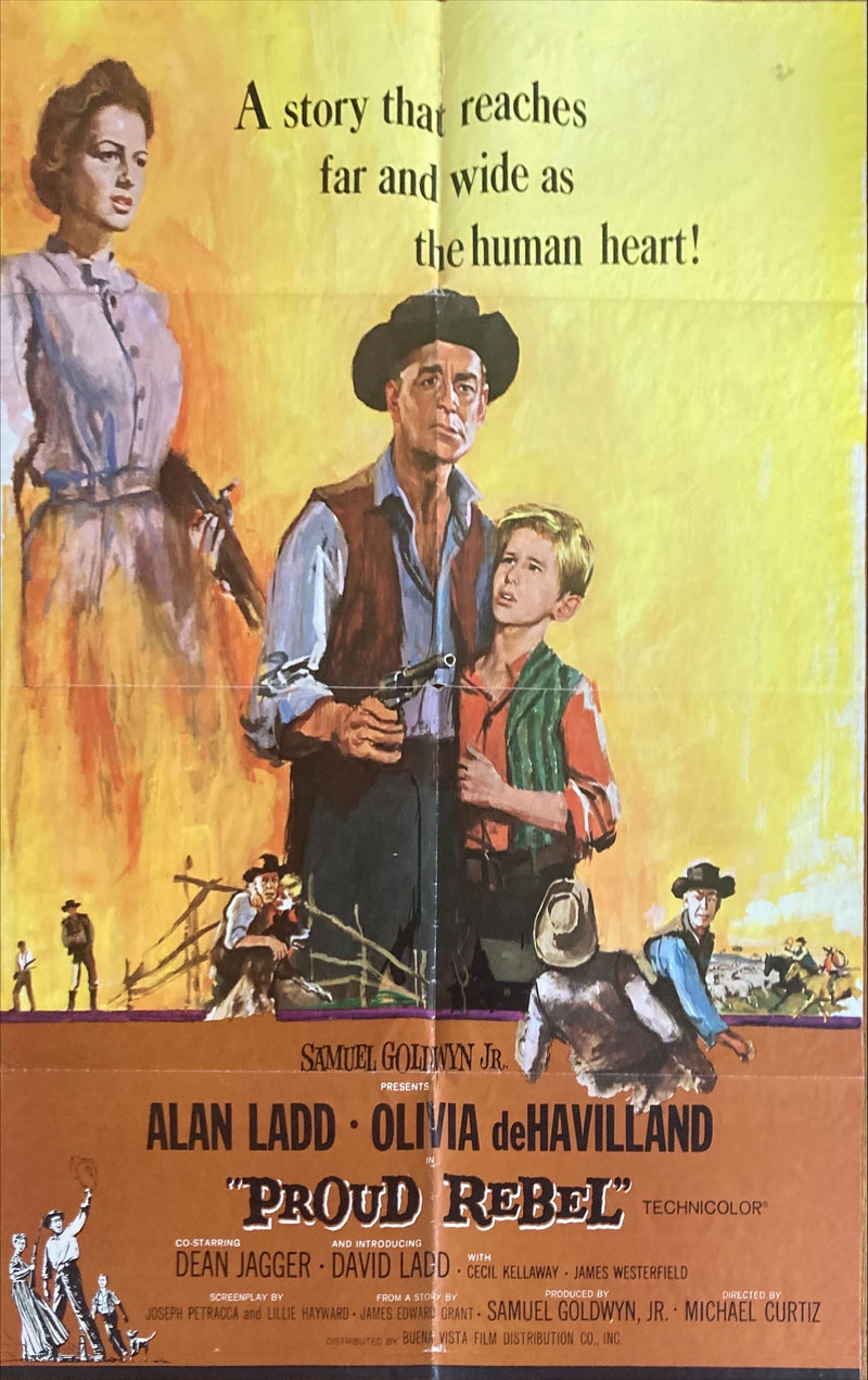 Proud Rebel int'l (1958) Original Movie Poster, art of Alan Ladd + Olivia de Havilland