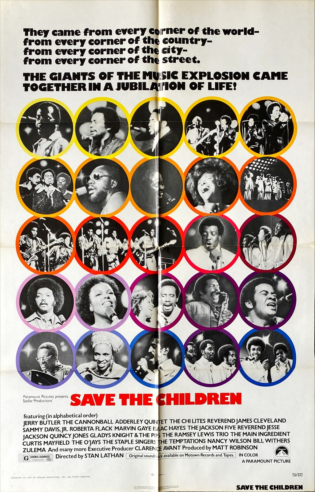 1204 SAVE THE CHILDREN 1sh '73 Jackson 5, Roberta Flack, Marvin Gaye, plus other greats!