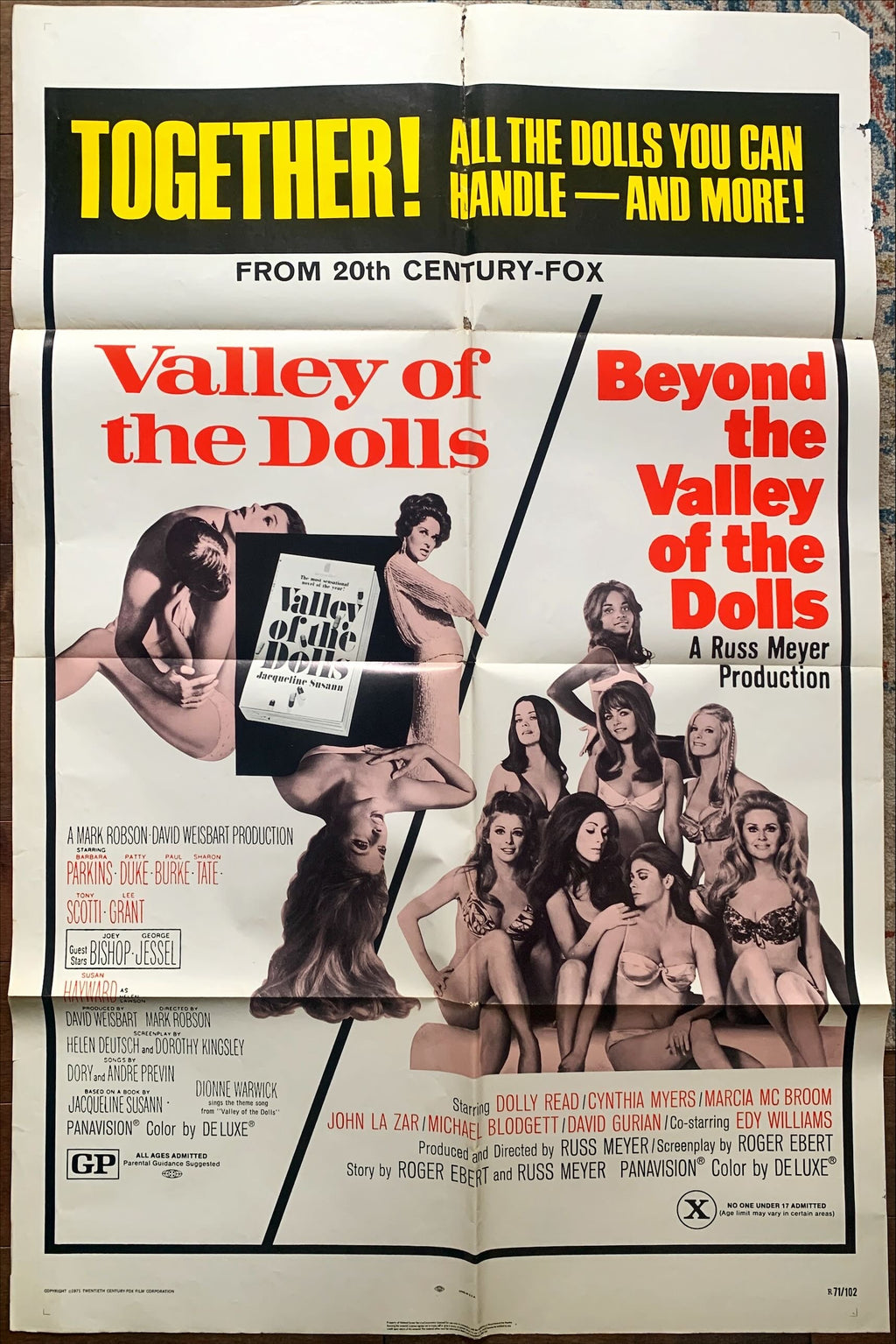 #1437 VALLEY OF THE DOLLS/BEYOND THE VALLEY OF THE DOLLS 1sh 1971 Russ Meyer, sex double-bill