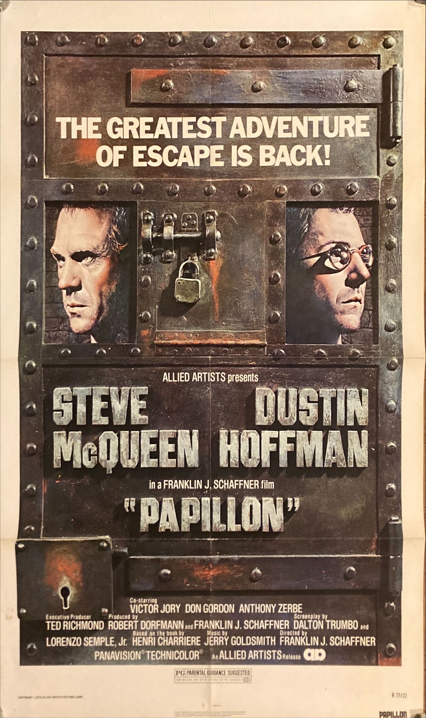 Papillon (1973) One sheet Movie Poster, R77, Steve Mcqueen