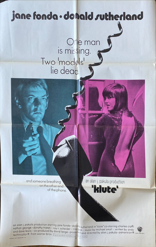 Klute (1971) Jane Fonda Donald Sutherland Original Movie Poster