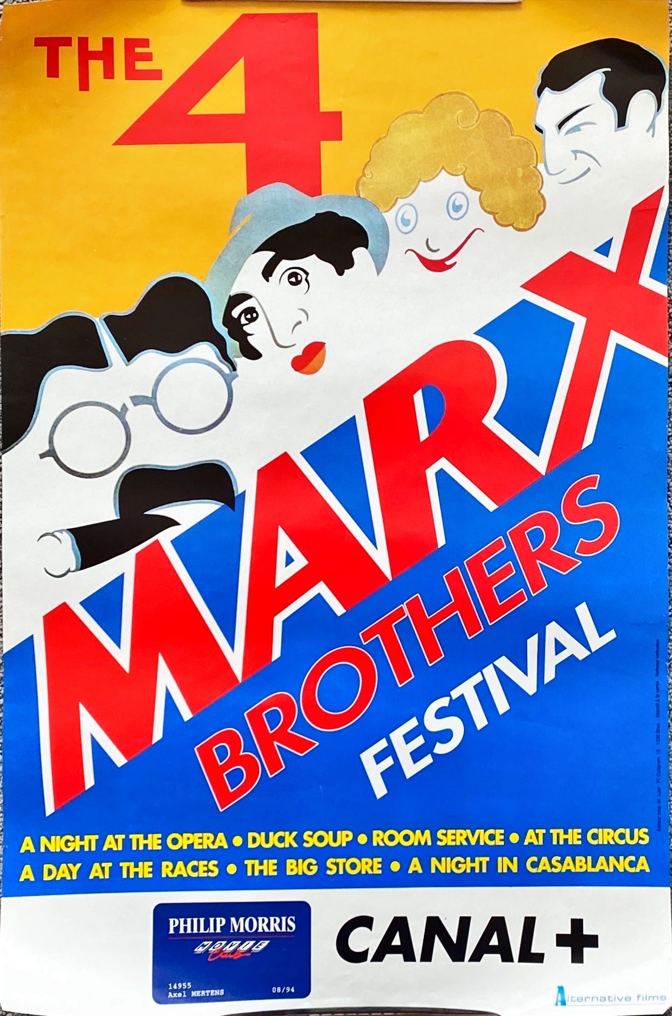 4 Marx Brothers Festival (1994)  - Belgian Poster