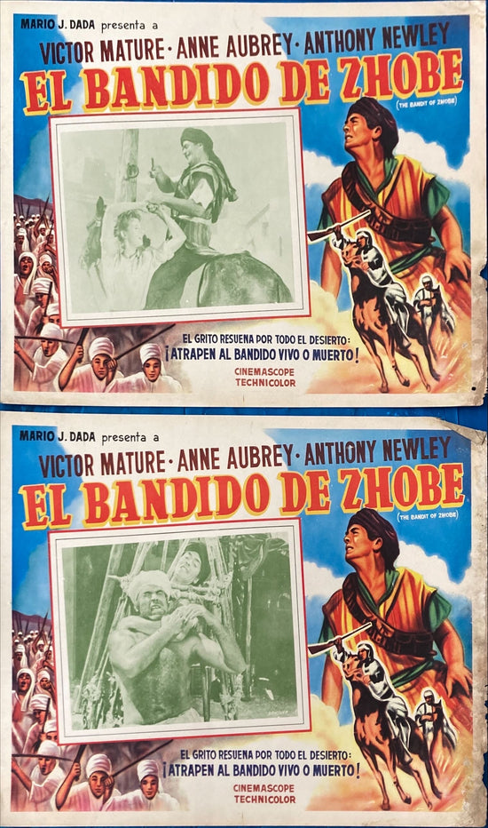 Bandit of Zhobe (1959) Vintage Mexican Lobby Cards 2X, Victor Mature